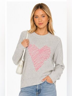 Lisa Todd Gray Crewneck Sweater with Pink Heart Motif